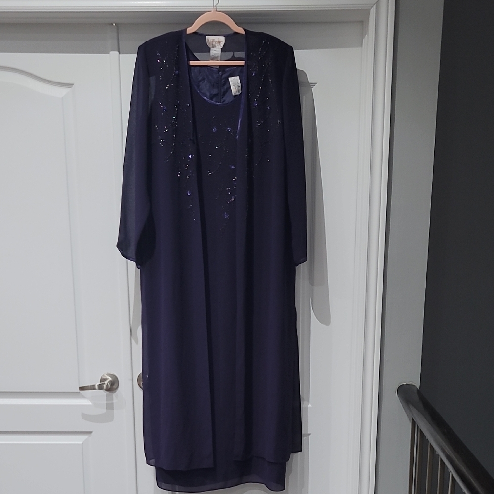 Elegant Blue Long Sleeve Crew Neck Midi Dress With Jacket